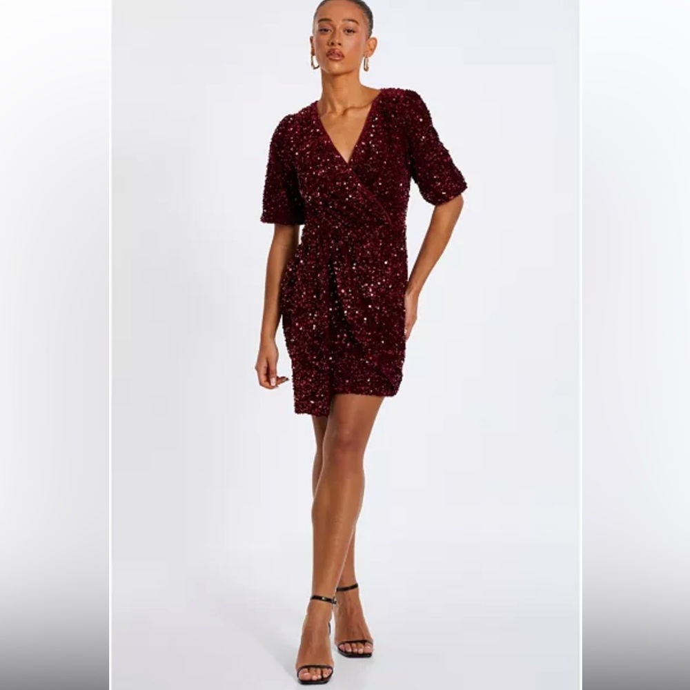 Quiz Sequin Fringe Mini Dress in Red